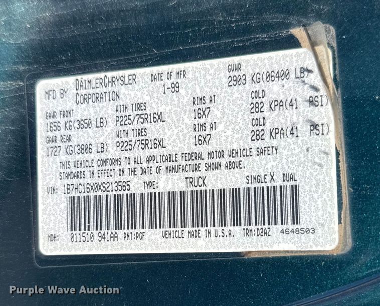 image for item EU6101 1999 Dodge Ram 1500 pickup truck