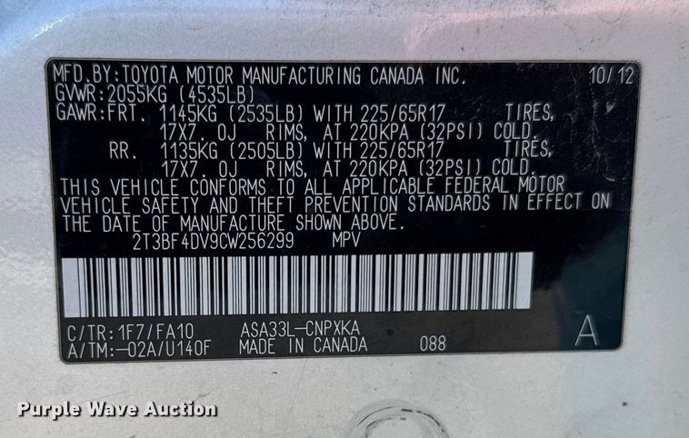 image for item EU6103 2012 Toyota RAV4 SUV