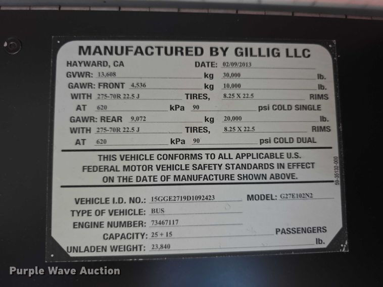 image for item FI0503 2013 Gillig  G27E102N2 shuttle bus