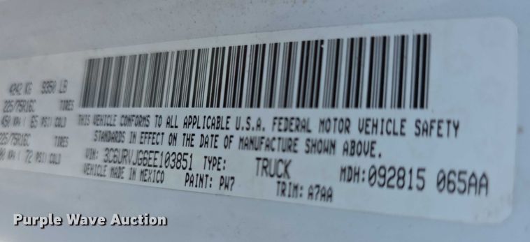image for item FI0538 2014 RAM 3500 Promaster van