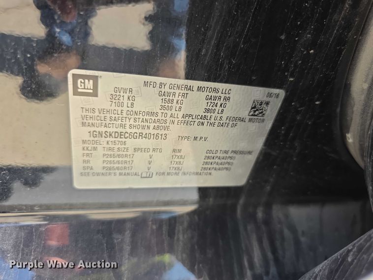 image for item FI0549 2016 Chevrolet Tahoe Police SUV