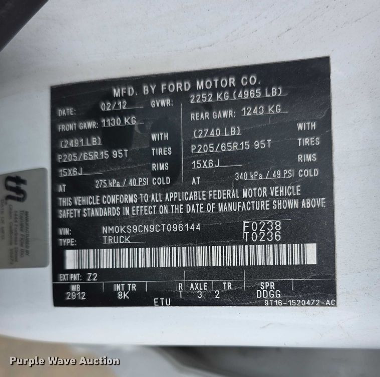 image for item FI0555 2012 Ford Transit Connect XLT handicap accessible van