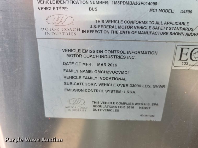 image for item FI0557 2016 MCI F4500 Vocational shuttle bus