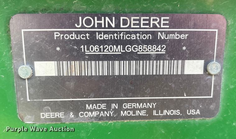 image for item IE9192 2016 John Deere 6120M MFWD tractor