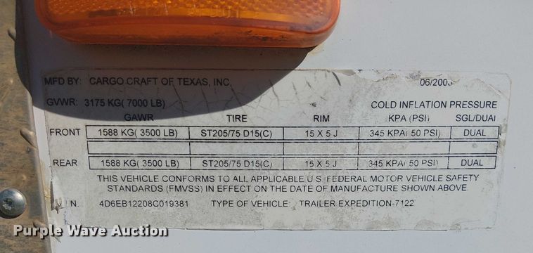 image for item DJ7831 2008 Cargo Craft enclosed cargo trailer