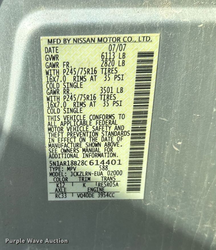 image for item DP8888 2008 Nissan Pathfinder SUV