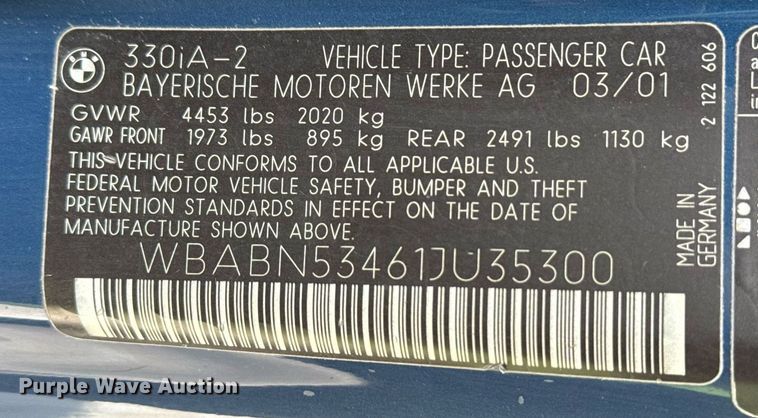 image for item DS3808 2001 BMW 330Ci 