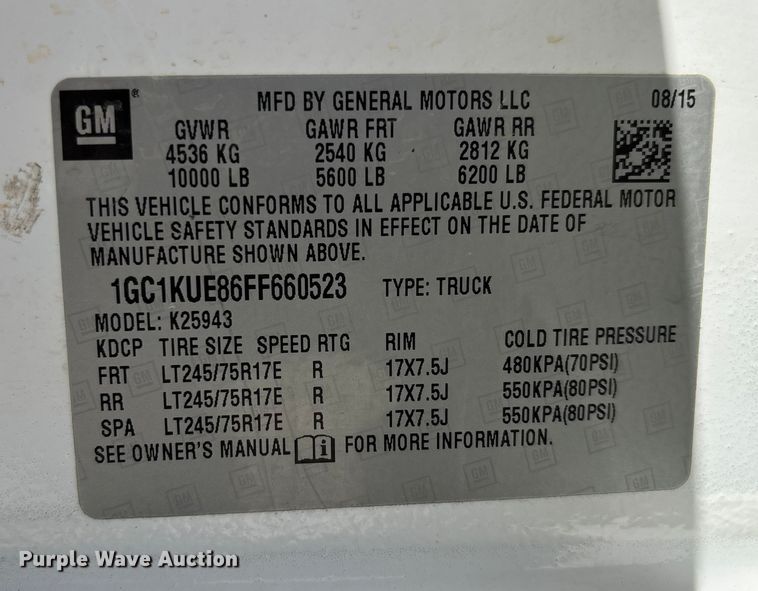 image for item DU1394 2015 Chevrolet Silverado 2500HD Crew Cab pickup truck