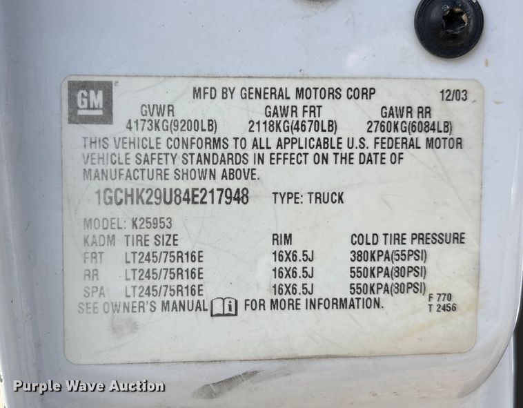 image for item DU1426 2004 Chevrolet Silverado 2500HD Ext. Cab pickup truck