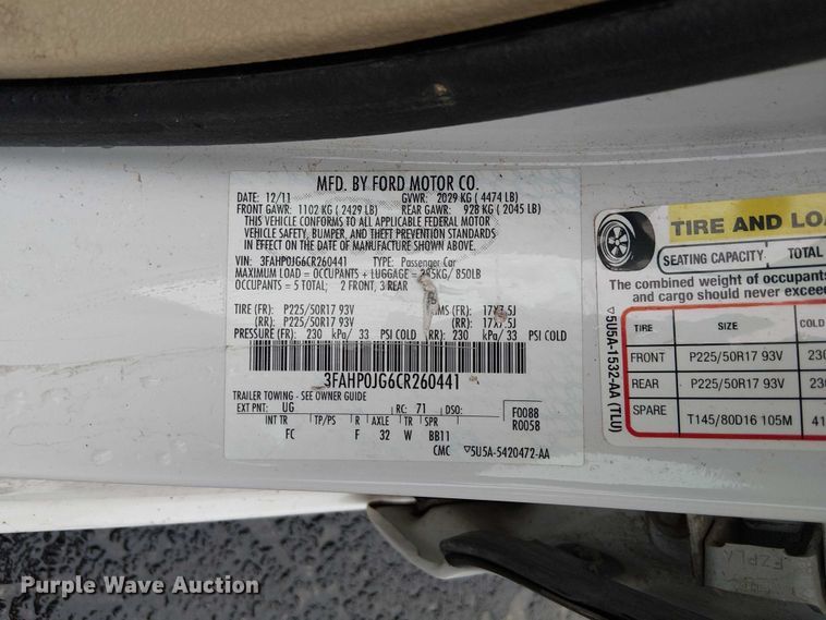 image for item DU3539 2012 Ford  Fusion 