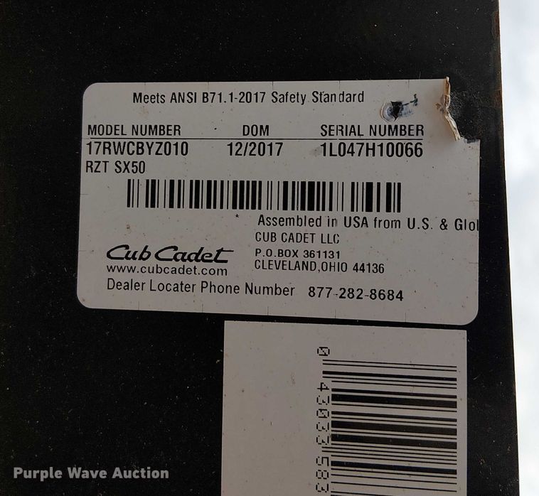 image for item DU3597 2017 Cub Cadet RZT SX lawn mower