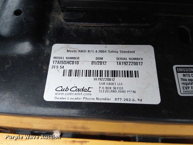 image for item DU3598 2012 Cub Cadet Z-Force S lawn mower