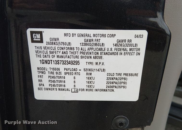 image for item DU3601 2003 Chevrolet TrailBlazer LS SUV