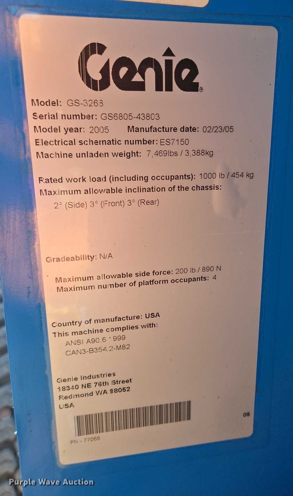 image for item DY1316 2005 Genie GS-3268 DC scissor lift