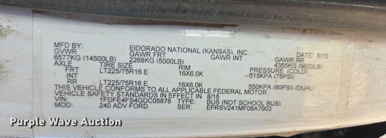 image for item DY1377 2016 Ford Eldorado shuttle bus