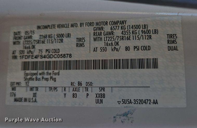 image for item DY1377 2016 Ford Eldorado shuttle bus