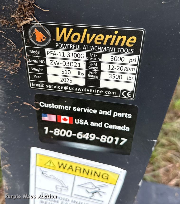 image for item DY8259 2025 Wolverine PFA-11-3300G skid steer forks