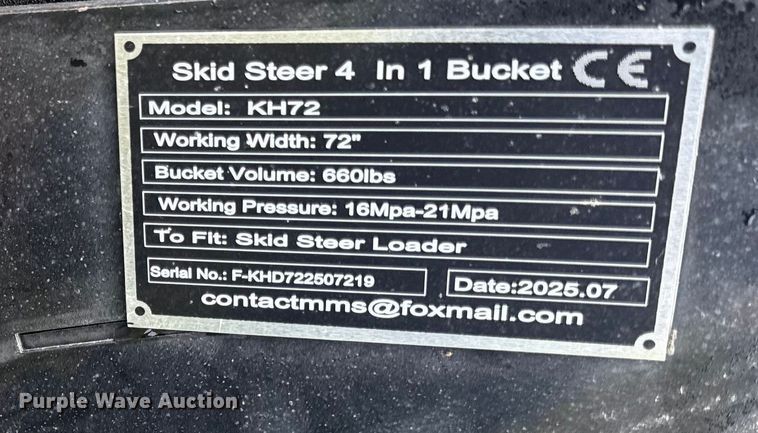 image for item DY8269 2025 GIYI KH72 4-in-1 skid steer bucket