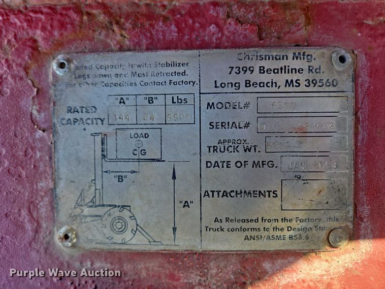 image for item EB1110 2003 Chrisman RT5500 forklift