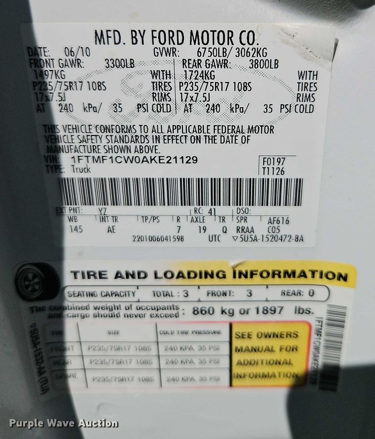 image for item EB8323 2010 Ford F150 pickup truck