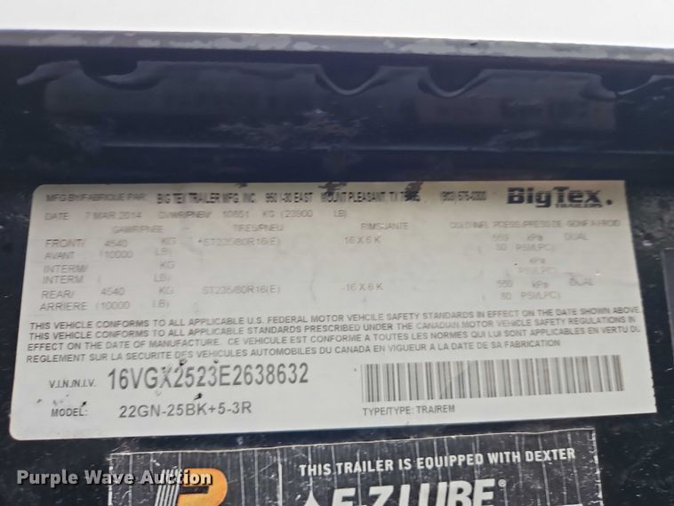 image for item EB8373 2014 Big Tex equipment trailer