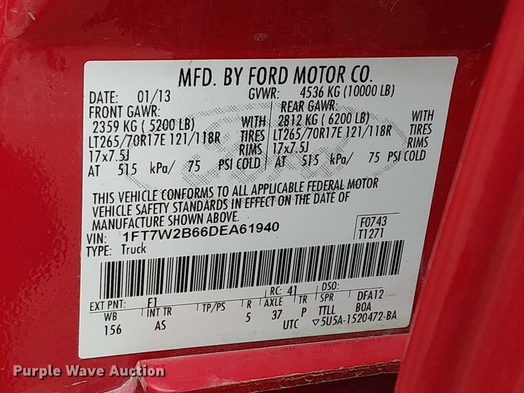 image for item EC1188 2013 Ford F250 Super Duty Crew Cab pickup truck