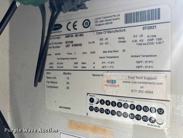 image for item EC3852 2022 USA-Containers refrigerated shipping container