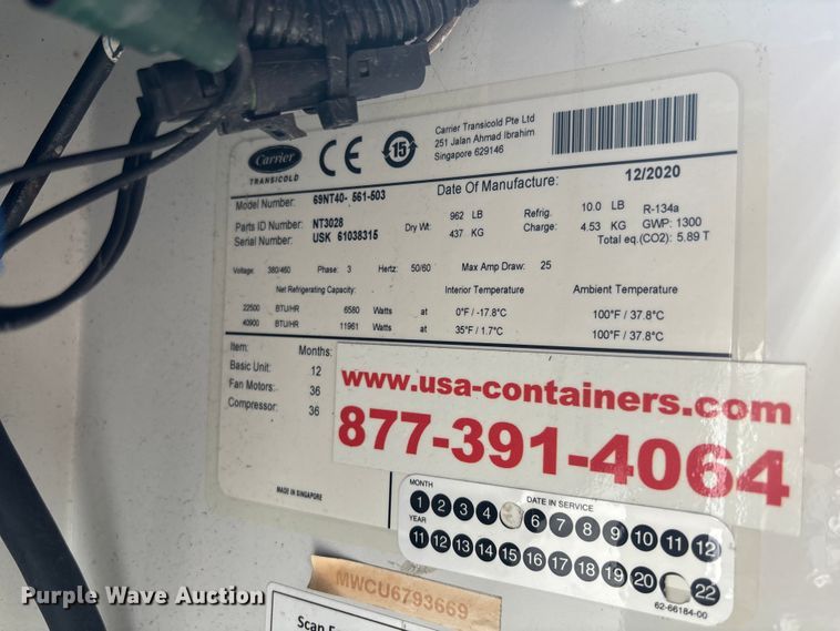 image for item EC3853 2021 USA-Containers refrigerated shipping container