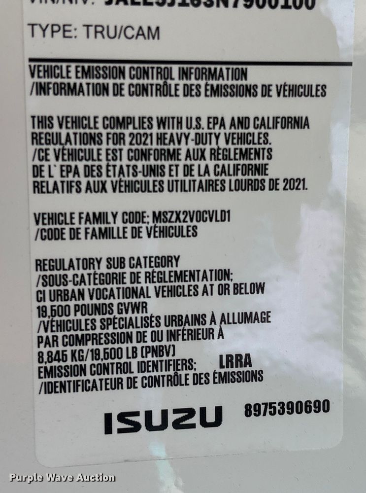 image for item EC8031 2022 Isuzu NQR Crew Cab box truck