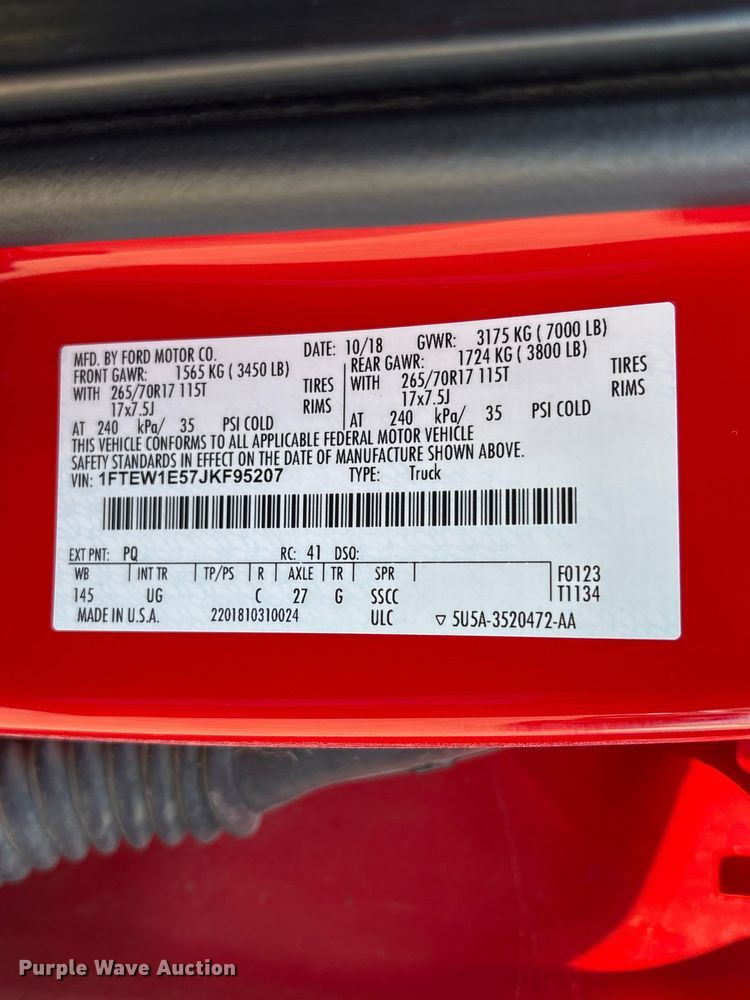 image for item EC8088 2018 Ford F150 SuperCrew pickup truck