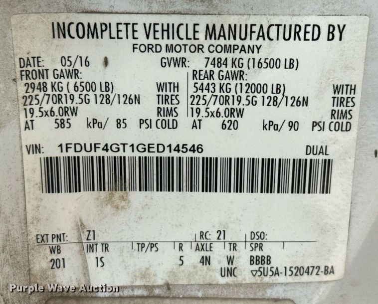 image for item ED5777 2016 Ford F450 Super Duty XL flatbed truck