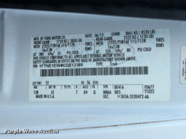 image for item ED5957 2012 Ford E150 van