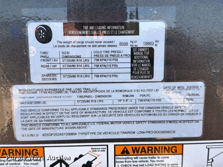 image for item ED5969 2025 Load Trail Low-Pro Gooseneck equipment trailer