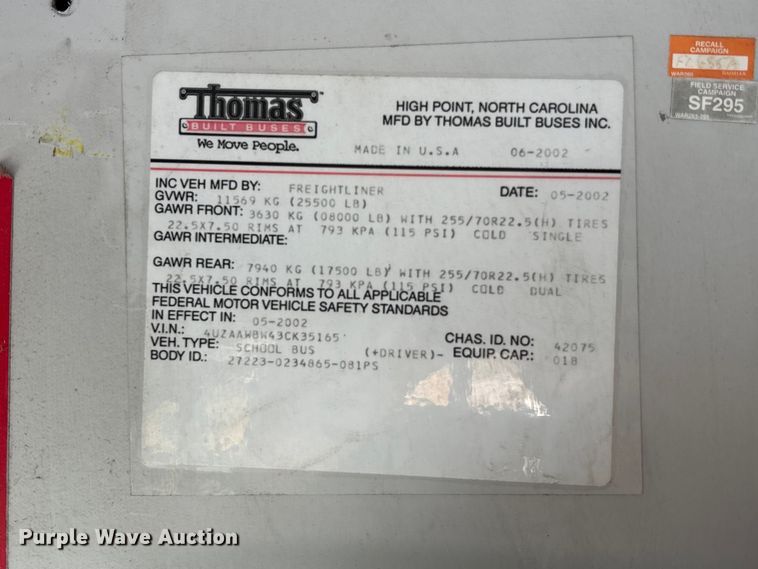 image for item EE4075 2003 Freightliner FS65 school bus