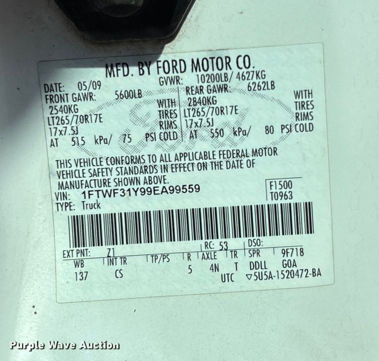 image for item EE4080 2009 Ford F350 utility bed pickup truck