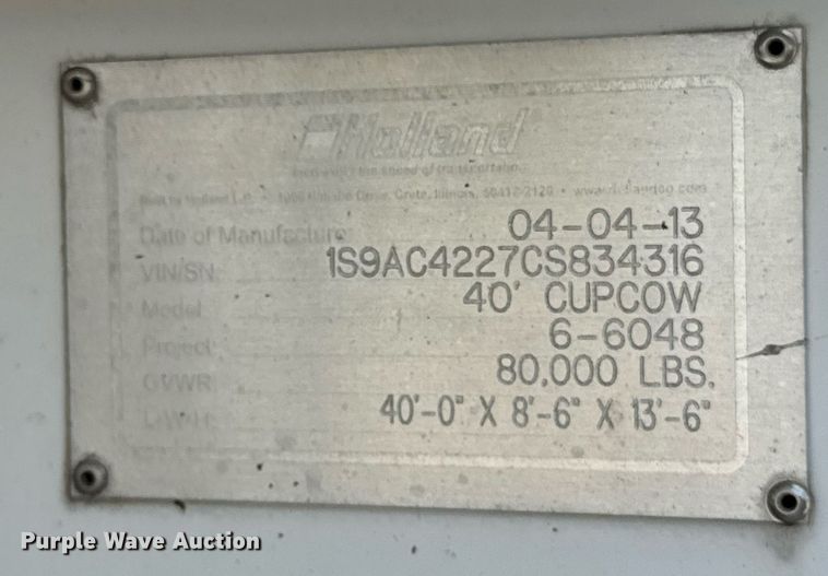 image for item EF2079 2013 Holland 40' CUPCOW bunk trailer