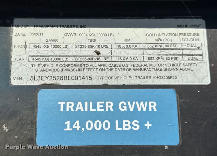 image for item EF2204 2011 Trailerman equipment trailer