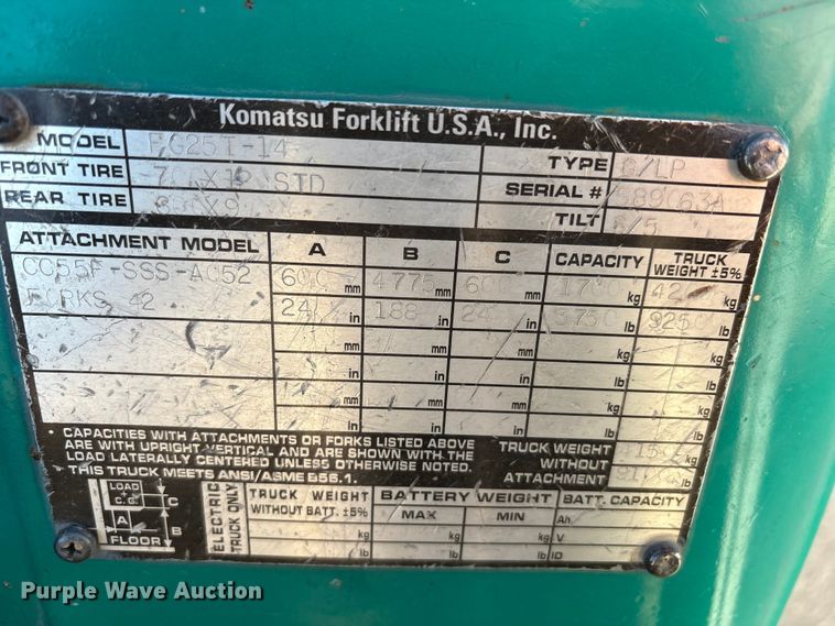 image for item EF6072 Komatsu F G25T-14 forklift