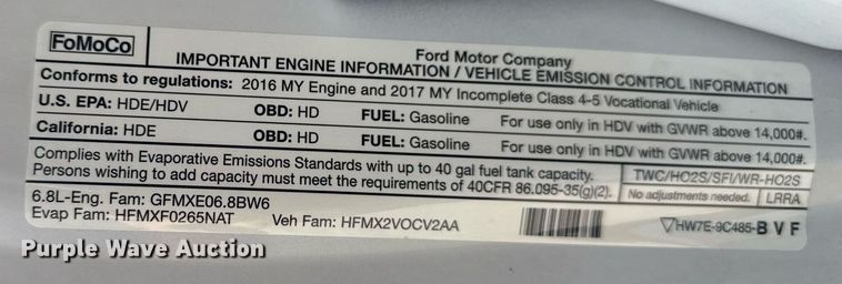 image for item EG6076 2017 Ford F450 Super Duty XL box truck