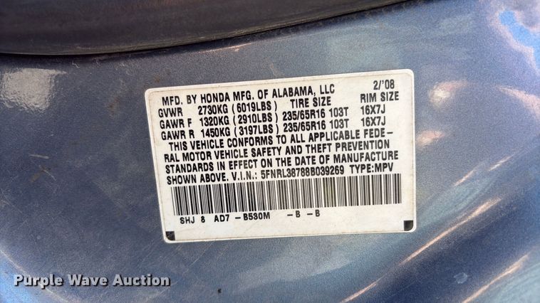 image for item EH7513 2008 Honda Odyssey van