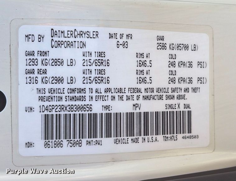 image for item EH7527 2003 Dodge Grand Caravan van