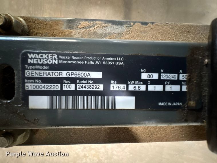 image for item EM8260 Wacker Neuson GP6600 Generator