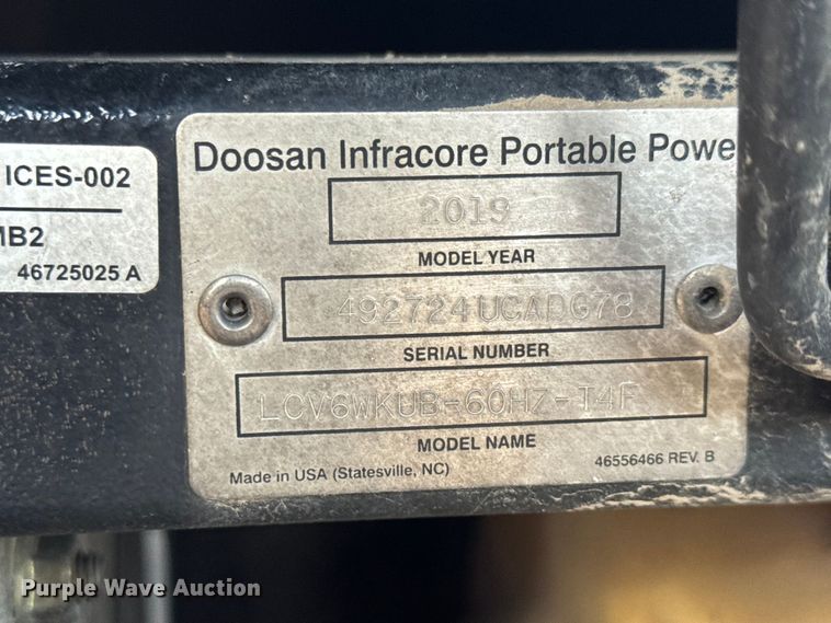 image for item EM8271 2019 Doosan LCV6WKUB-60HZ-T4F light plant