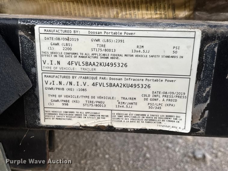 image for item EM8272 2019 Doosan LCV6WKUB-60HZ-T4F light plant