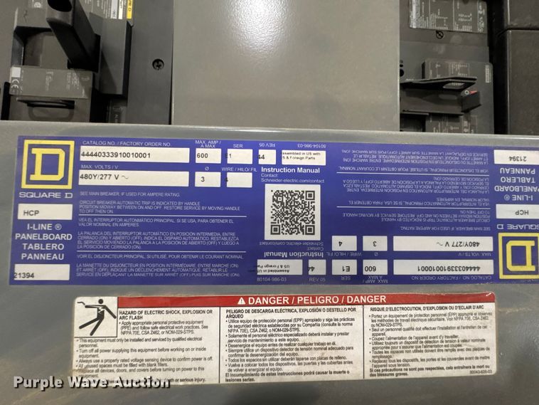 image for item EM8288 (2) Square D 600 amp electrical panels
