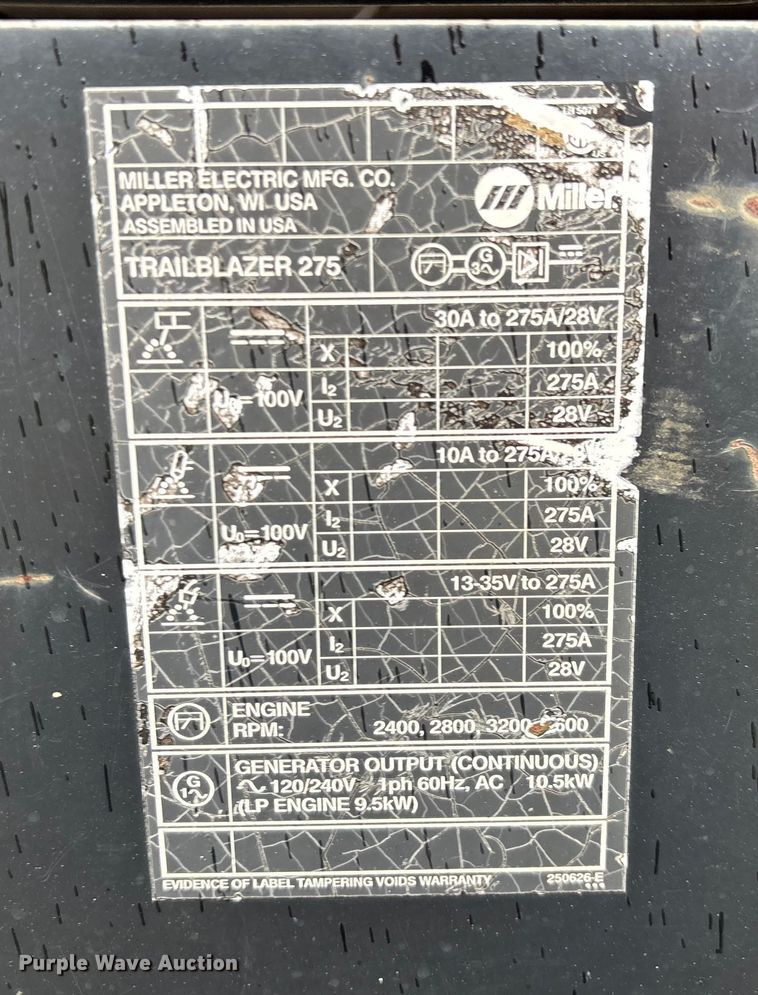 image for item EN5638 Miller Trailblazer 275 welder/generator