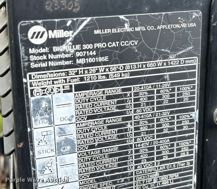 image for item EN5640 Miller Big Blue 300 Pro Cat CC/CV welder/generator