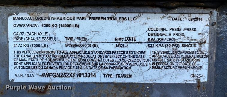 image for item EN5654 2015 Friesen Trailers equipment trailer