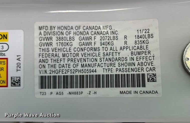 image for item EO1638 2023 Honda Civic Sport 