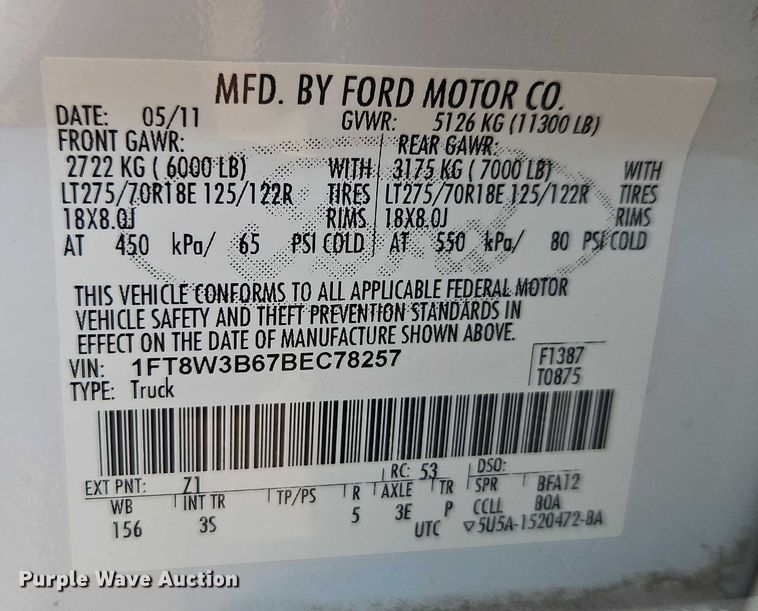 image for item EO4705 2011 Ford F350 Super Duty XLT Crew Cab pickup truck